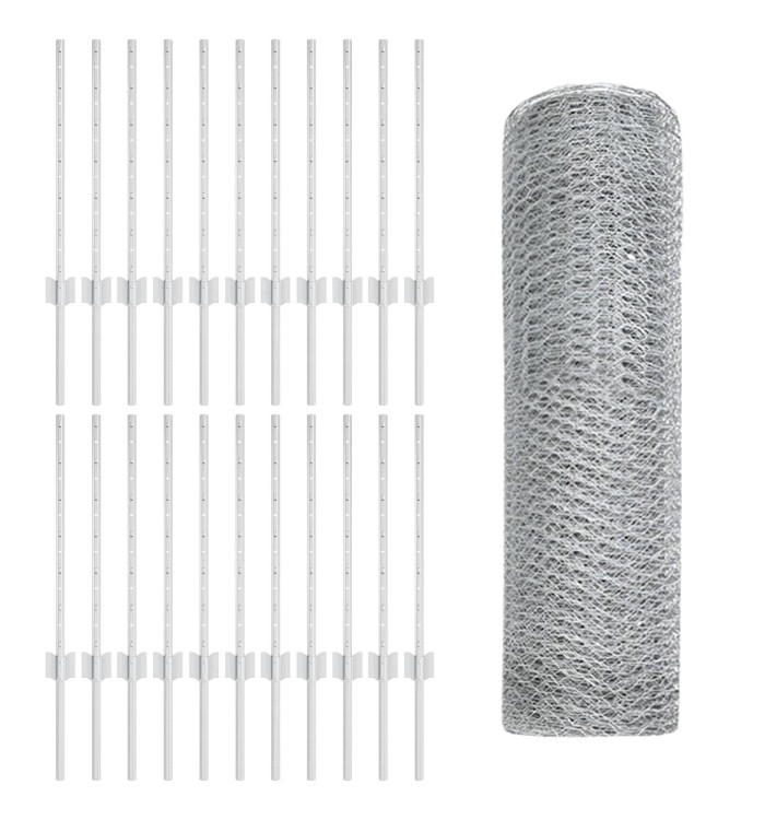 Poteaux de clôture 11 pcs U-Channel 60 cm Acier Galvanisé, Clôture Hexagonale 0.5x50 m Acier Galvanisé | Mobilier & Déco