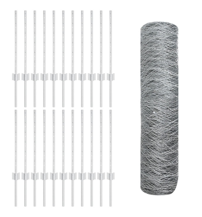 Poteaux de clôture 11 pcs U-Channel 60 cm Acier galvanisé, Clôture hexagonale 0,6x50 m Acier galvanisé | Mobilier & Déco