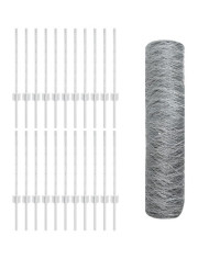 Poteaux de clôture 11 pcs U-Channel 60 cm Acier galvanisé, Clôture hexagonale 0,6x50 m Acier galvanisé | Mobilier & Déco