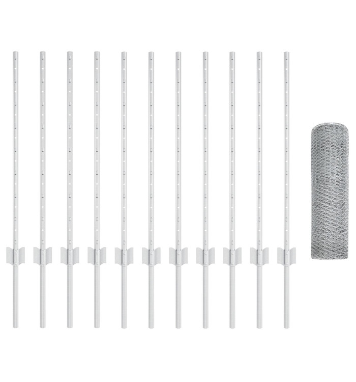 Poteaux de Clôture 11 pcs U-Channel 80 cm Acier Galvanisé, Clôture Hexagone 0,8x25 m Acier Galvanisé | Mobilier & Déco