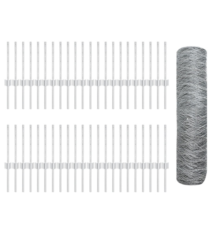 Poteaux de clôture 11 pcs U-Channel 40 cm Acier galvanisé, Clôture hexagonale 0,4x100 m Acier galvanisé | Mobilier & Déco