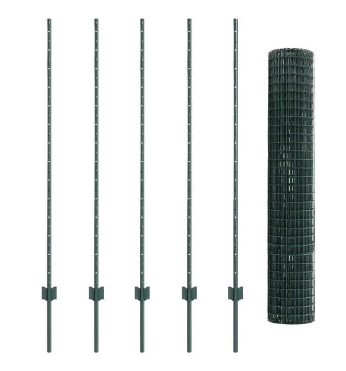 Clôture Euro avec 5 Poteaux U Verte 1.4x10 m Acier | Mobilier & Déco