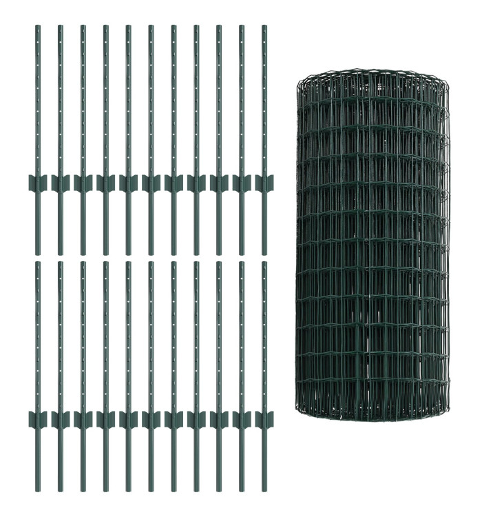 Clôture Euro avec 22 poteaux U Verte 0,6x50 m Acier | Mobilier & Déco