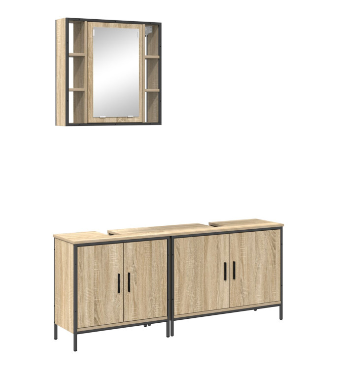 Ensemble de meubles de salle de bain en 3 pièces Chêne Sonoma Bois d'ingénierie | Mobilier & Déco