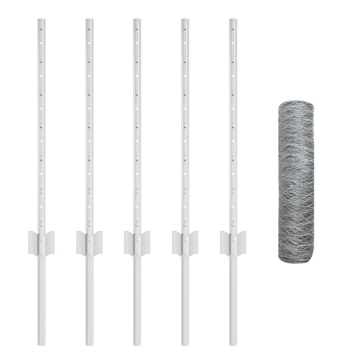 Poteaux de clôture 5 pcs U-Channel 60 cm Acier galvanisé, Clôture hexagonale 0.6x10 m Acier galvanisé | Mobilier & Déco