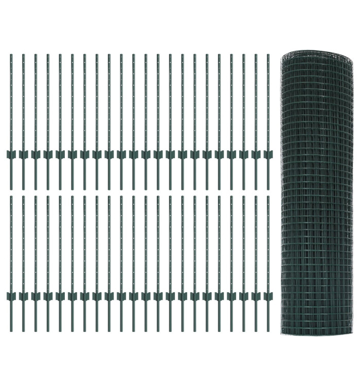 Clôture en fil soudé avec 44 poteaux U verts 0,8x100 m en acier | Mobilier & Déco