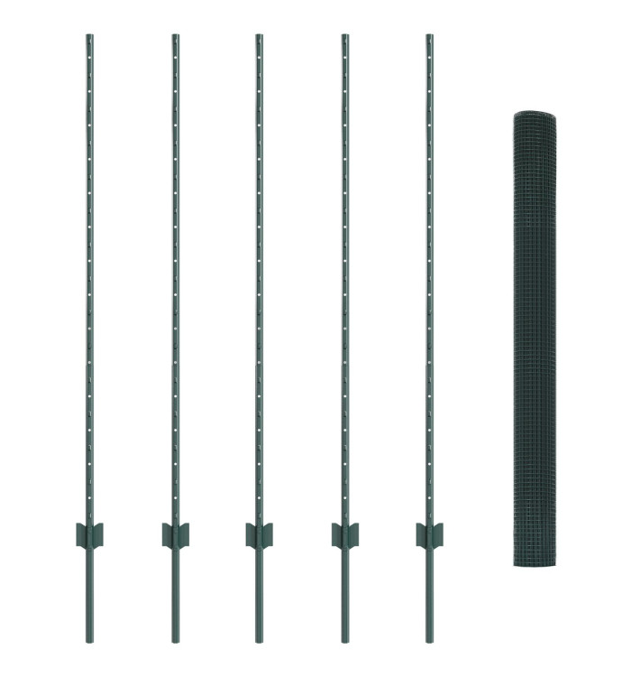 Clôture en fil soudé avec 5 poteaux en U Verte 1.4x10 m Acier | Mobilier & Déco