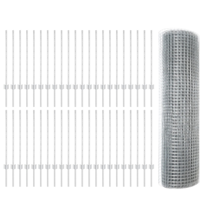 Clôture en fil soudé avec 44 U Posts Argent 0.8x100 m Acier | Mobilier & Déco