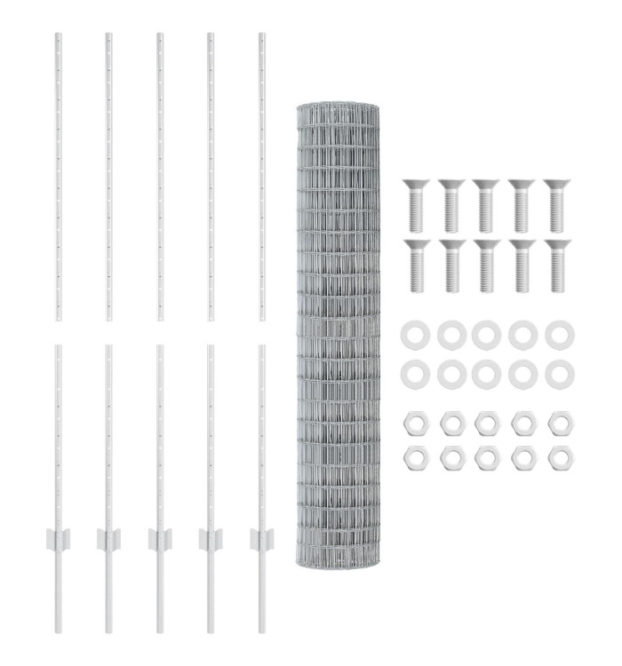 Clôture Euro avec 10 poteaux Argent 1,4x10 m Acier | Mobilier & Déco