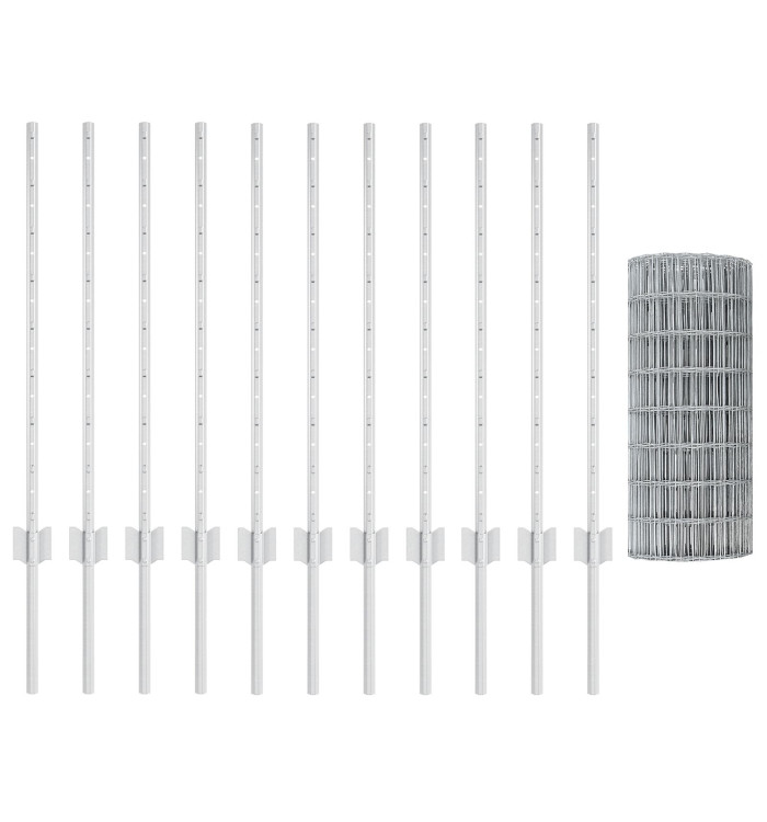 Clôture Euro avec 11 poteaux en U Argent 0,8x25 m Acier | Mobilier & Déco