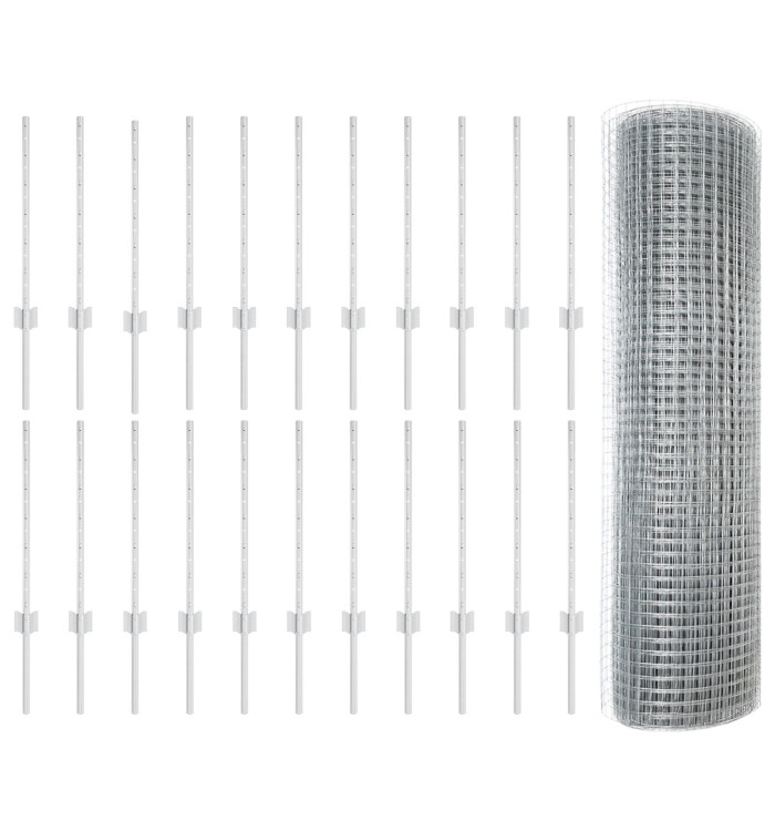Clôture en fil soudé avec 22 poteaux en U Argent 0,6x50 m Acier | Mobilier & Déco
