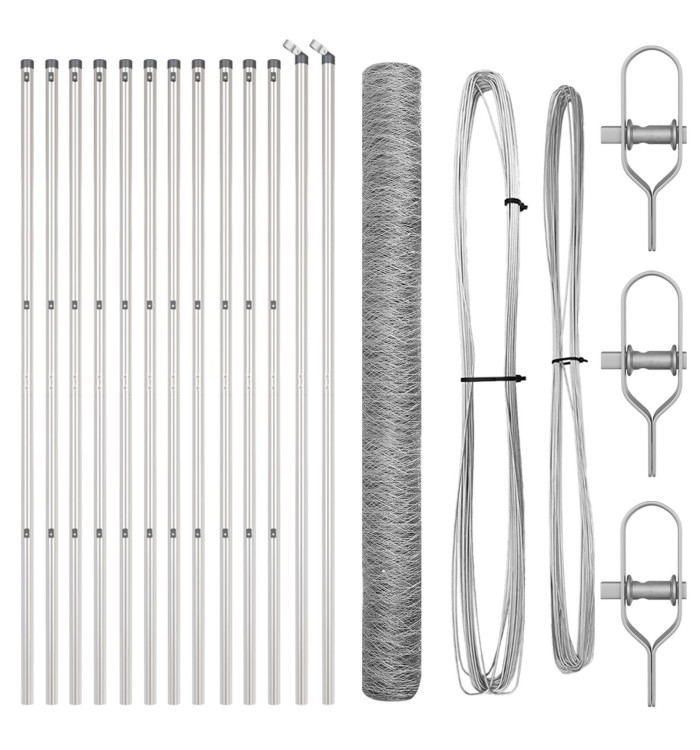 Clôture hexagonale 1,6x25 m Acier Galvanisé, Poteaux de clôture 13 pcs Ø32 mm 210 cm Acier Galvanisé | Mobilier & Déco