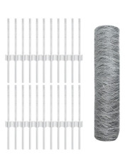 Poteaux de clôture 11 pcs U-Channel 40 cm Acier galvanisé, Clôture hexagonale 0,4x50 m Acier galvanisé | Mobilier & Déco