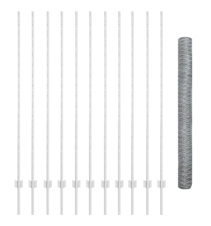 Piquets clôture 22 pcs U-Channel 160 cm Acier galvanisé, Clôture hexagonale 1,6x25 m Acier galvanisé | Mobilier & Déco