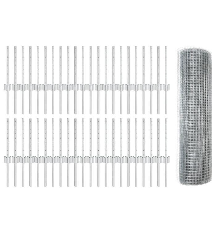 Clôture en fil soudé avec 44 poteaux U Argent 0.4x100 m Acier | Mobilier & Déco