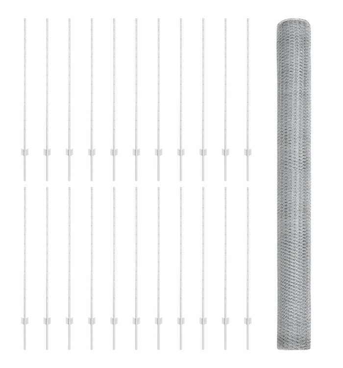 Poteaux de clôture 22 pcs U-Channel 140 cm Acier galvanisé, Clôture hexagonale 1.4x50 m Acier galvanisé | Mobilier & Déco