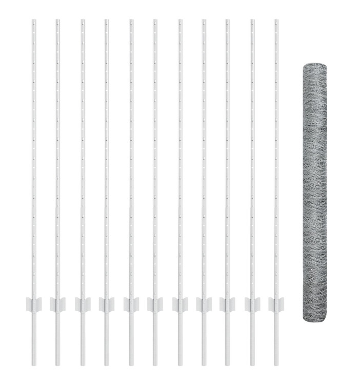Poteaux de clôture 22 pcs U-Channel 140 cm Acier galvanisé, Clôture hexagonale 1,4x25 m Acier galvanisé | Mobilier & Déco