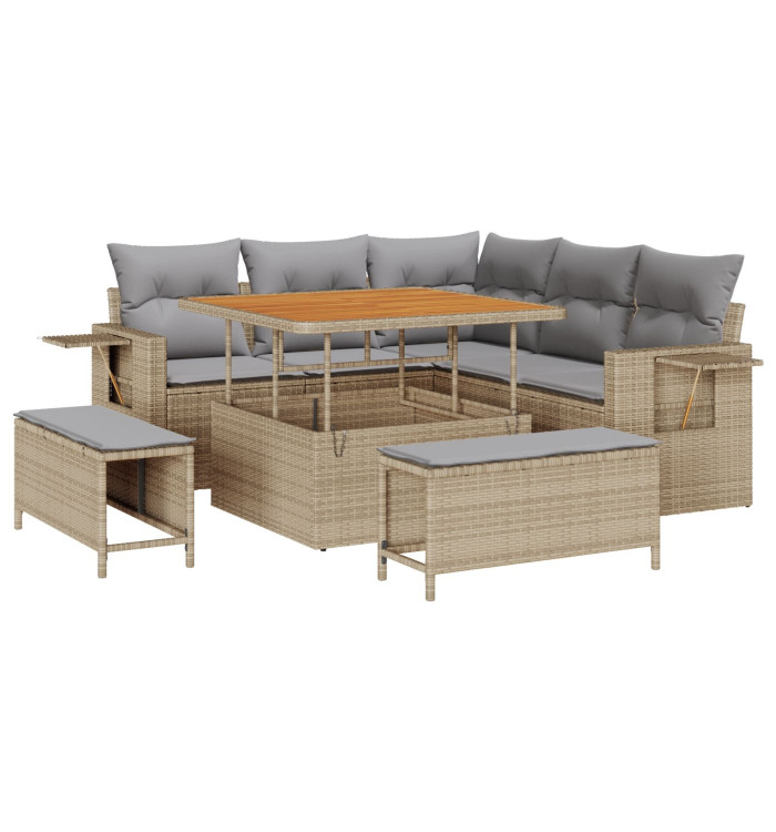 Canapé de jardin 8 pièces avec coussins beige, Salle à manger de jardin 3 pièces avec coussins beige | Mobilier & Déco