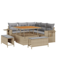 Canapé de jardin 8 pièces avec coussins beige, Salle à manger de jardin 3 pièces avec coussins beige | Mobilier & Déco