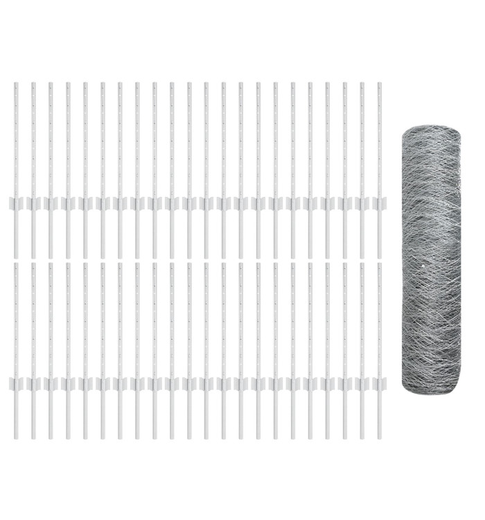 Poteaux de clôture 11 pcs U-Channel 60 cm Acier galvanisé, Clôture hexagonale 0.5x100 m Acier galvanisé | Mobilier & Déco