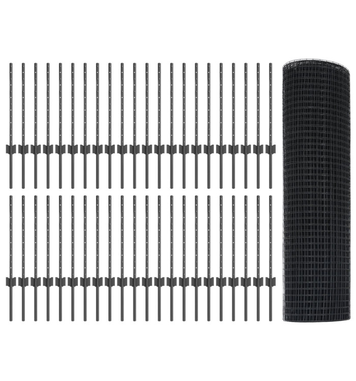 Clôture en fil soudé avec 44 poteaux en U Gris 0.5x100 m Acier | Mobilier & Déco