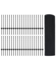 Clôture en fil soudé avec 44 poteaux en U Gris 0.5x100 m Acier | Mobilier & Déco