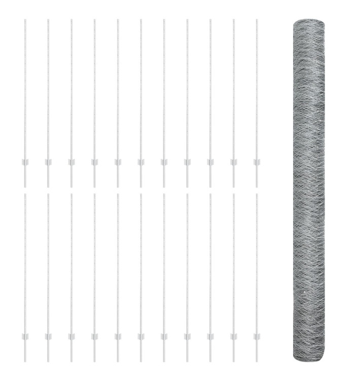 Poteaux de clôture 22 pcs en U de 150 cm en acier galvanisé, Clôture hexagonale 1,5x50 m en acier galvanisé | Mobilier & Déco