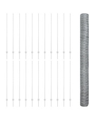 Poteaux de clôture 22 pcs en U de 150 cm en acier galvanisé, Clôture hexagonale 1,5x50 m en acier galvanisé | Mobilier & Déco
