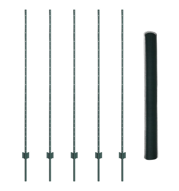Poteaux de Clôture 5 pcs U-Channel Vert 150 cm Acier, Clôture Hexagonale Verte 1.5x10 m Acier | Mobilier & Déco