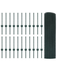 Clôture en fil soudé avec 22 poteaux U Vert 0.4x50 m en acier | Mobilier & Déco