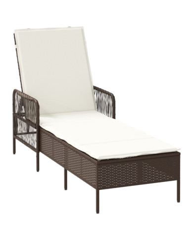 Chaise Longue Marron et crème Rattan PE 157 x 55 x 92 cm Pliable | Mobilier & Déco