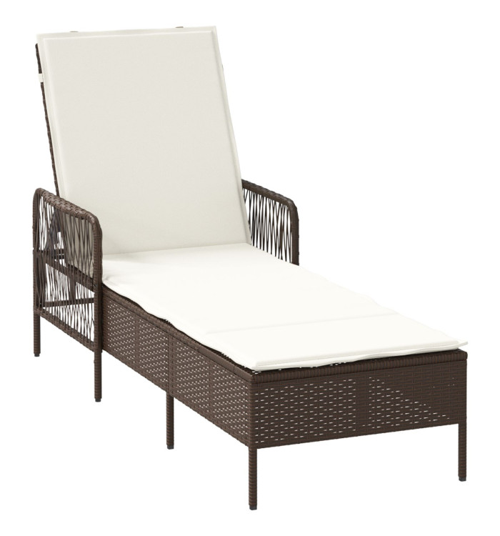Chaise Longue Marron et crème Rattan PE 157 x 55 x 92 cm Pliable | Mobilier & Déco