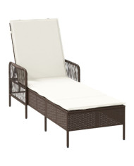 Chaise Longue Marron et crème Rattan PE 157 x 55 x 92 cm Pliable | Mobilier & Déco
