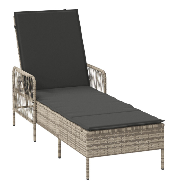 Chaise Longue Gris Clair Rotin PE 157 x 55 x 92 cm Pliable | Mobilier & Déco