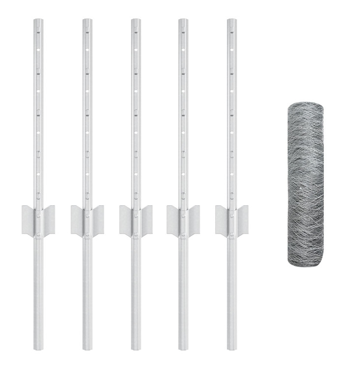 Poteaux de clôture 5 pcs U-Channel 40 cm en acier galvanisé, Clôture hexagonale 0,4 x 10 m en acier galvanisé | Mobilier & Déco
