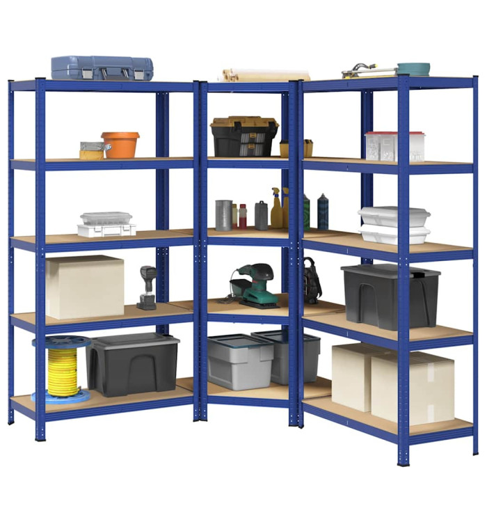 Ensemble d'étagères à 5 niveaux 3 pcs acier bois d'ingénierie | Mobilier & Déco