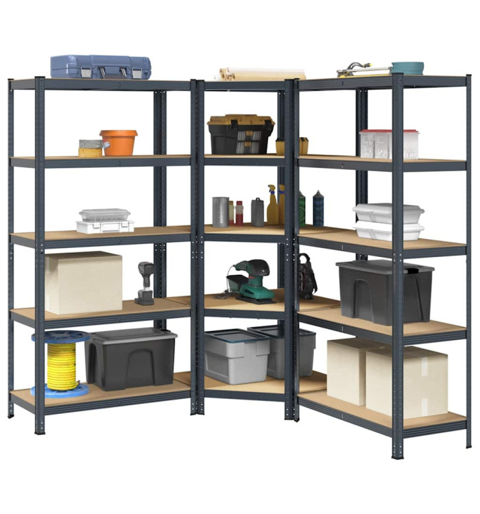 Ensemble d'étagères à 5 niveaux 3 pcs acier bois d'ingénierie | Mobilier & Déco