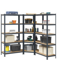 Ensemble d'étagères à 5 niveaux 3 pcs acier bois d'ingénierie | Mobilier & Déco