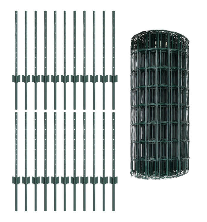 Clôture Euro avec 22 poteaux U Verte 0,6x50 m Acier | Mobilier & Déco