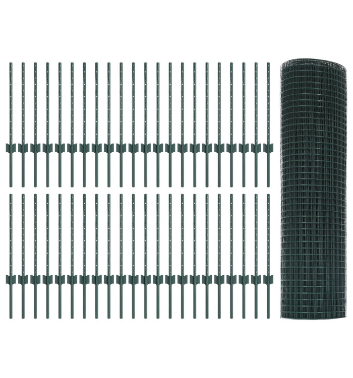 Clôture en fil soudé avec 44 U Posts Vert 0,6x100 m Acier | Mobilier & Déco