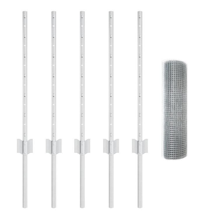 Clôture en fil soudé avec 5 piquets en U Argent 0,6x10 m Acier | Mobilier & Déco