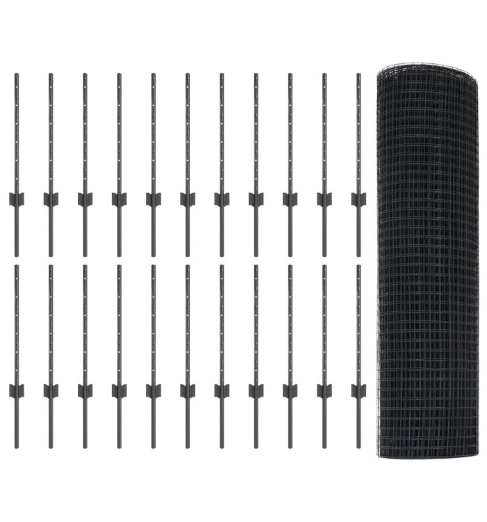Clôture en fil soudé avec 22 poteaux en U Gris 0.6x50 m Acier | Mobilier & Déco