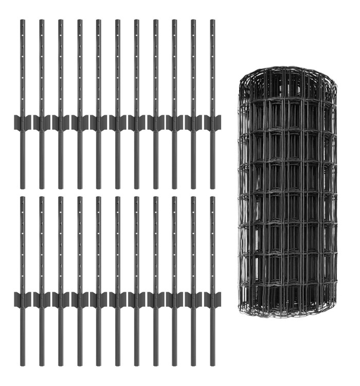 Clôture Euro avec 22 poteaux U Gris 0,4x50 m Acier | Mobilier & Déco