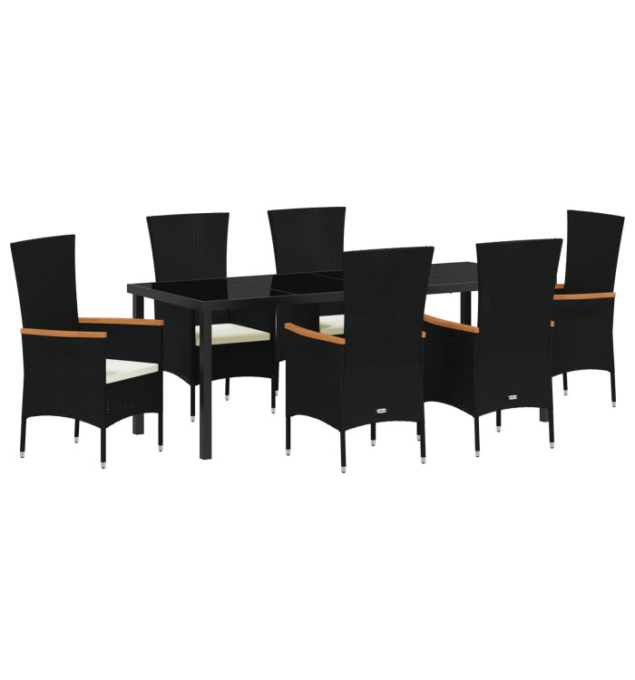 Ensemble de salle à manger de jardin 7 pièces avec coussins Noir Rattan Poly | Mobilier & Déco