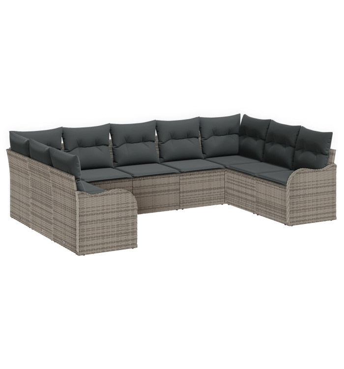 Ensemble de canapé de jardin 9 pièces avec coussins gris poly rattan, Canapé de jardin 2 places avec coussins gris poly rattan |