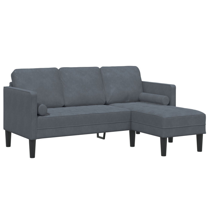 Canapé 3 places avec méridienne en forme de L gris foncé 160 cm velours | Mobilier & Déco