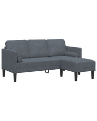 Canapé 3 places avec méridienne en forme de L gris foncé 160 cm velours | Mobilier & Déco