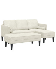 Sofa de Jardin avec Banc et Coussins en Velours Crème en L, Sofa en L Crème 173x131x67 cm Velours, Banc Crème 113 cm Velours 