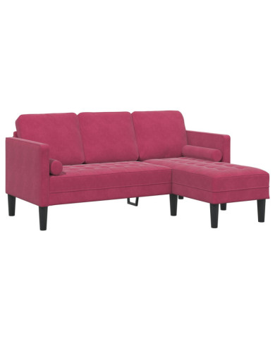 Canapé 3 places avec méridienne L-shaped vin rouge 160 cm en velours | Mobilier & Déco