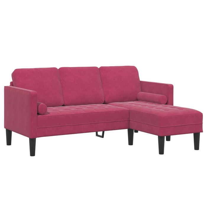 Canapé 3 places avec méridienne L-shaped vin rouge 160 cm en velours | Mobilier & Déco